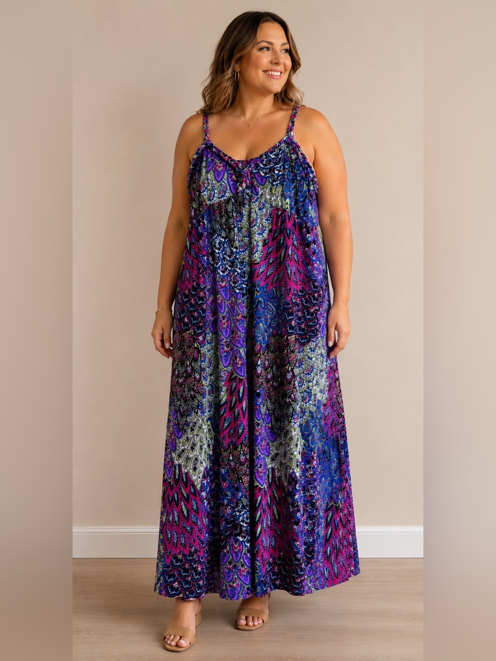Purple Paisley Boho V-Neck Maxi Dress 2X